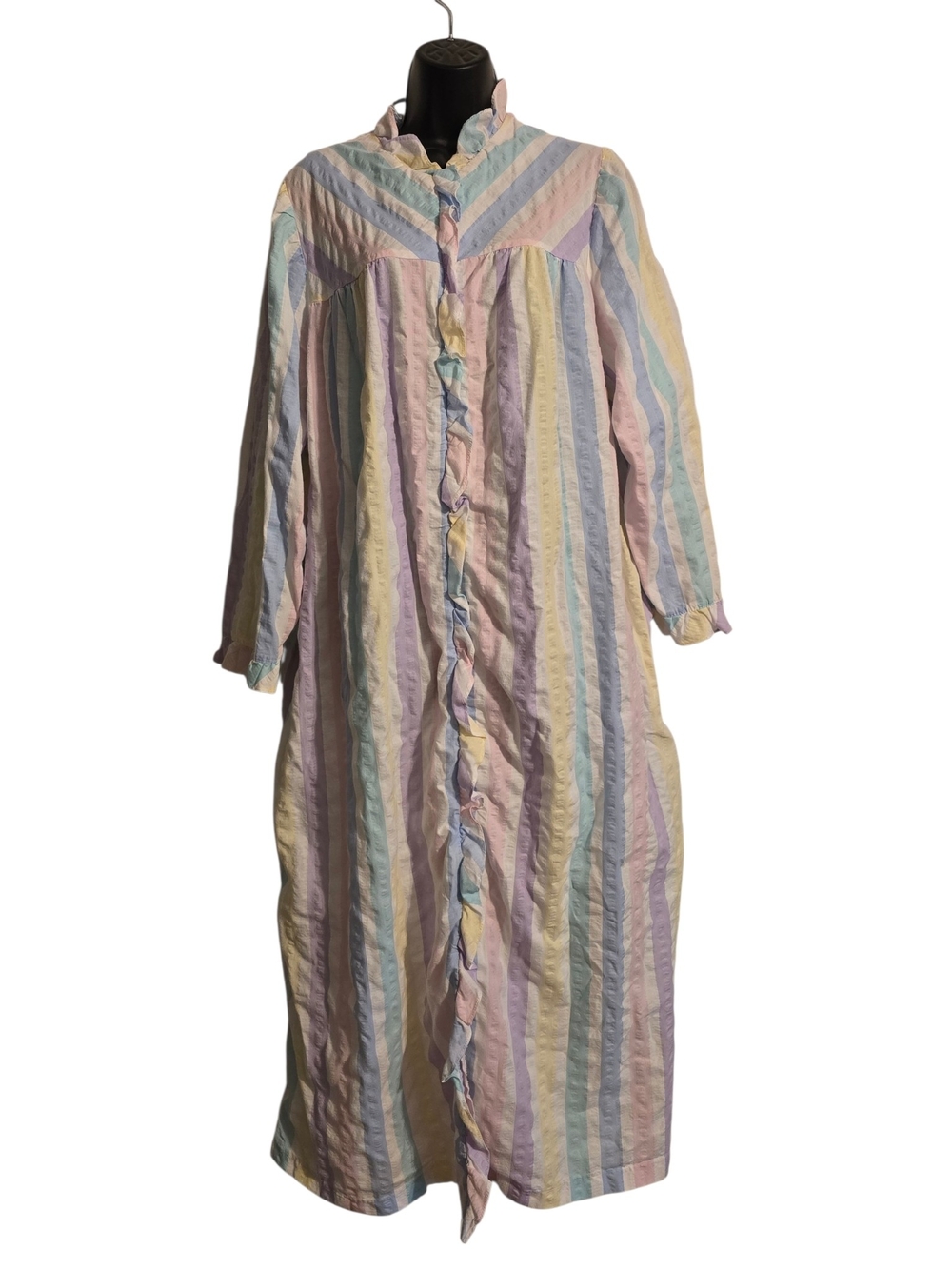 Vintage Pastel Multi-Stripe Ruffled Robe Women's Pastel Stripe
